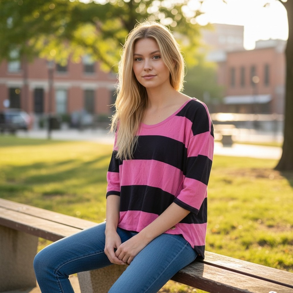 Abercrombie & Fitch Womens Pink Navy Blue Striped Scoop Neck Top S Y2K Vibrant